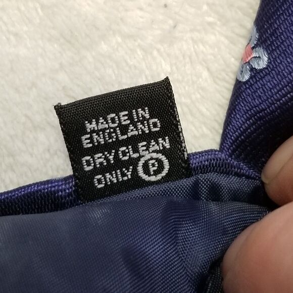 Joseph Turner Tie Necktie Pure Silk Navy Blue Pink Floral Heavy Preppy Office - Picture 4 of 6